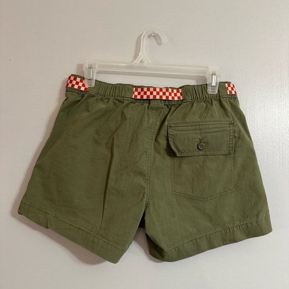THE GREAT. Olive Green Bike Shorts with Red Checkered Belt Size 2 - Picture 2 of 8